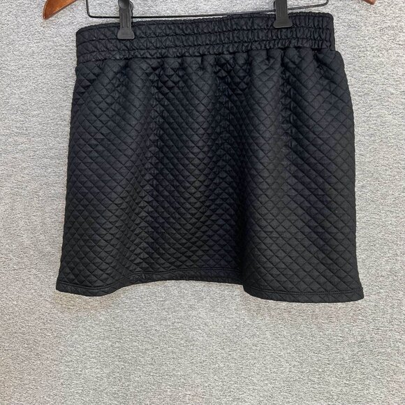 Fabletics Mini Skirt Women Size S Black Quilted Drawstring Straight Coated - Picture 13 of 13